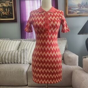 Zara Red and Pink Chevron Mini Dress